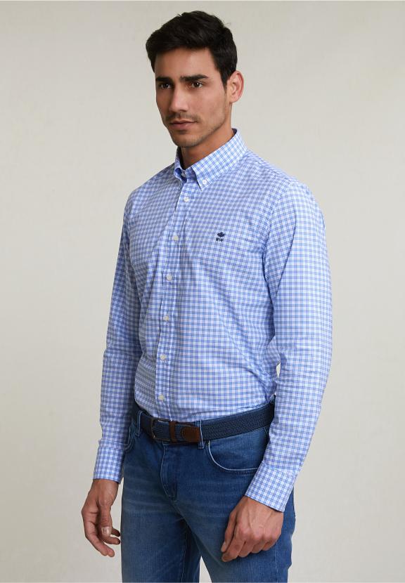 Custom Fit Checked Shirt Blue/White - Blauw