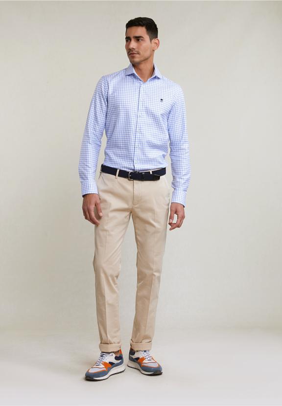 Custom Fit Checked Shirt Blue/White - Blauw