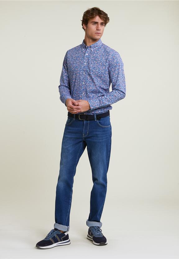 Slim Fit Floral Shirt Blue/Red - Mix