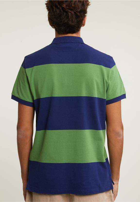Custom Fit Striped Stretch Polo Royal Blue/Belize Green - Blauw