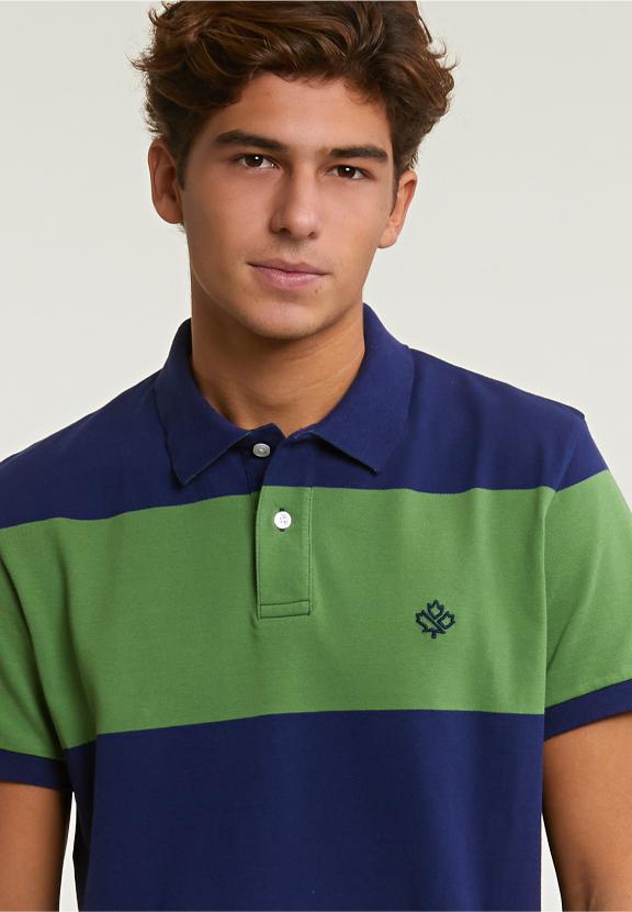 Custom Fit Striped Stretch Polo Royal Blue/Belize Green - Blauw