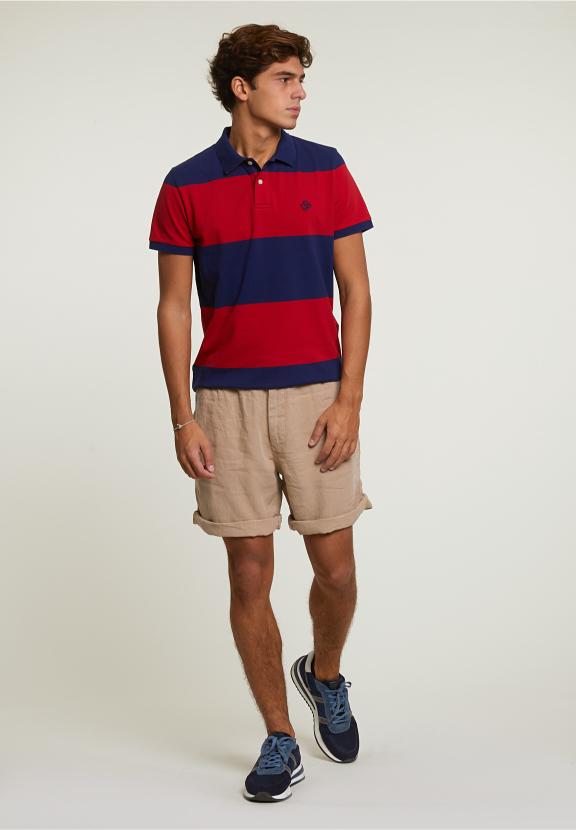 Custom Fit Striped Stretch Polo Royal Blue/Harvard Red - Blauw