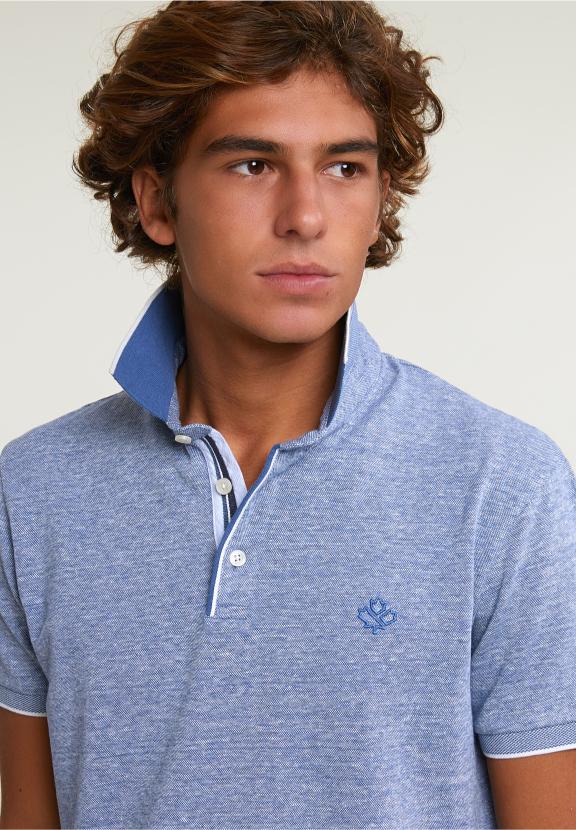 Custom Fit Cotton-Linen Polo Short Sleeves Lake - Blauw