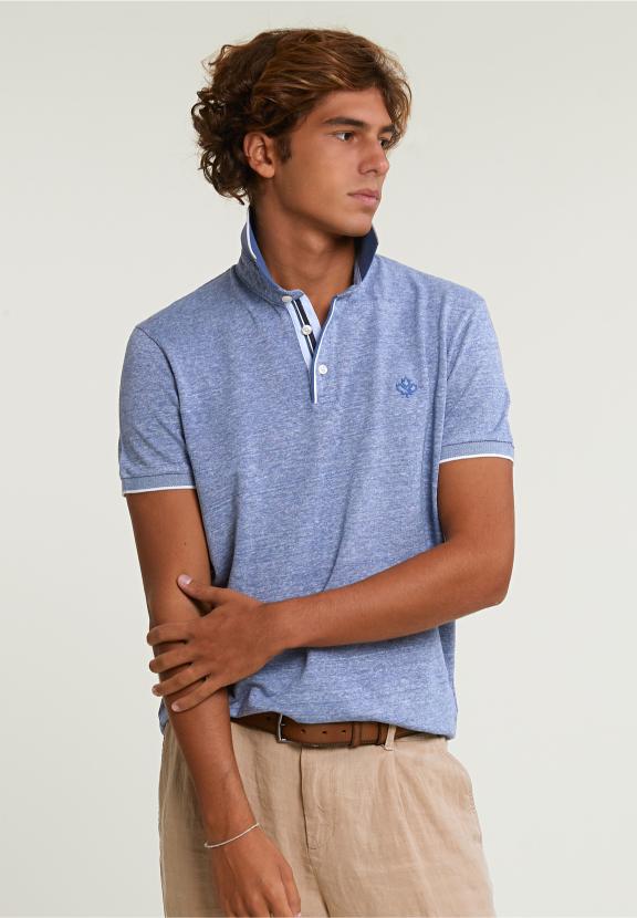 Custom Fit Cotton-Linen Polo Short Sleeves Lake - Blauw