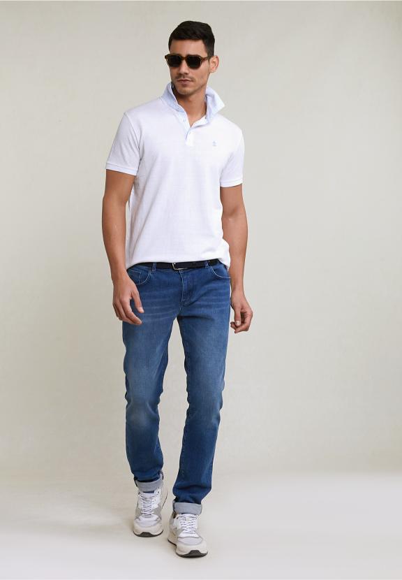 Custom Fit Cotton-Linen Polo White - Wit