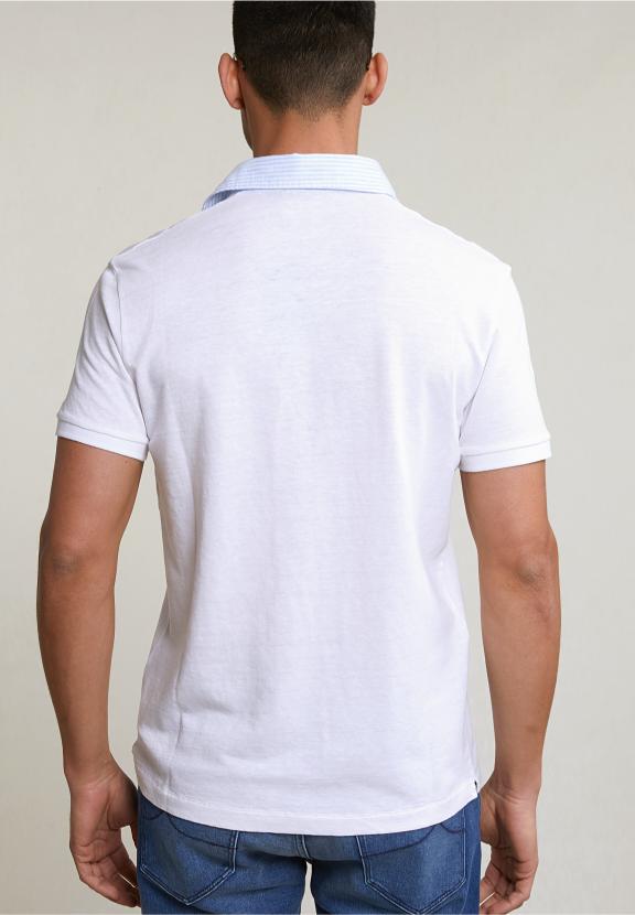 Custom Fit Cotton-Linen Polo White - Wit