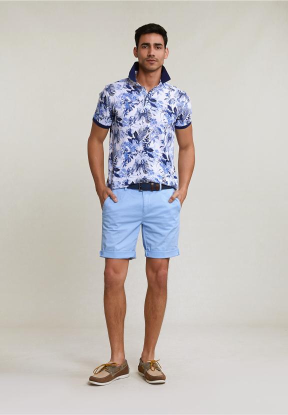 Custom Fit Floral Cotton Polo Off White - Wit