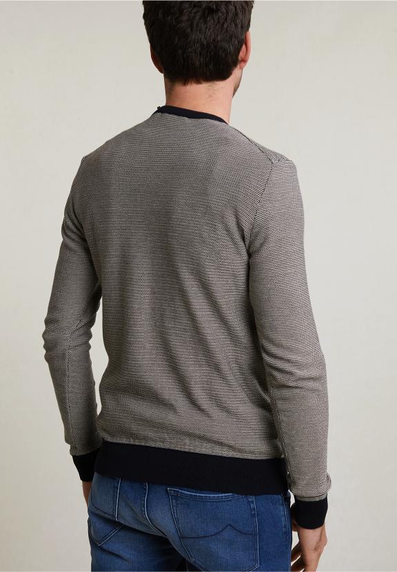 Slim Fit Dotted Pima Cotton Crew Neck Sweater Navy - Blauw