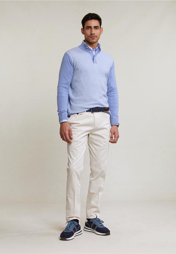 Custom Fit Cotton Mock Neck Pullover Dk Seashore Mix - Blauw
