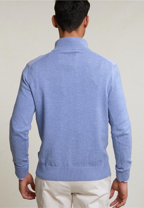 Custom Fit Cotton Mock Neck Pullover Dk Seashore Mix - Blauw