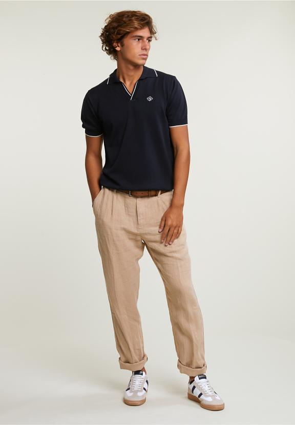 Custom Fit Pima Cotton Polo Sweater Short Sleeves Dk Navy - Blauw