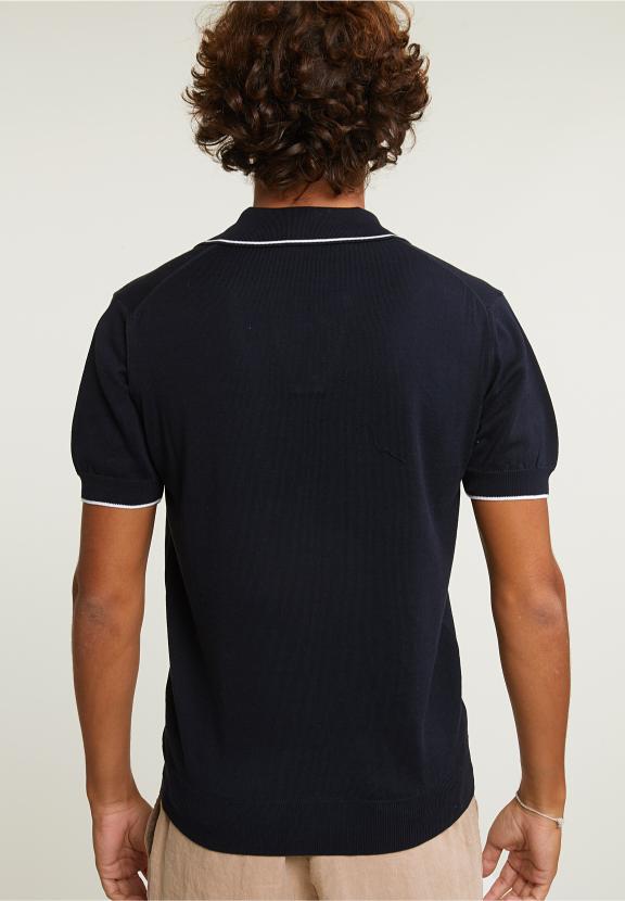 Custom Fit Pima Cotton Polo Sweater Short Sleeves Dk Navy - Blauw