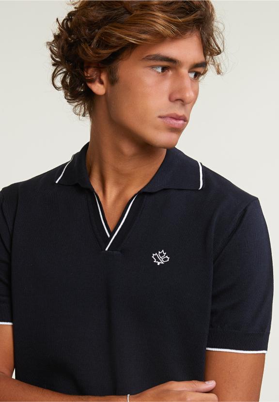 Custom Fit Pima Cotton Polo Sweater Short Sleeves Dk Navy - Blauw