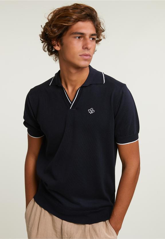 Custom Fit Pima Cotton Polo Sweater Short Sleeves Dk Navy - Blauw