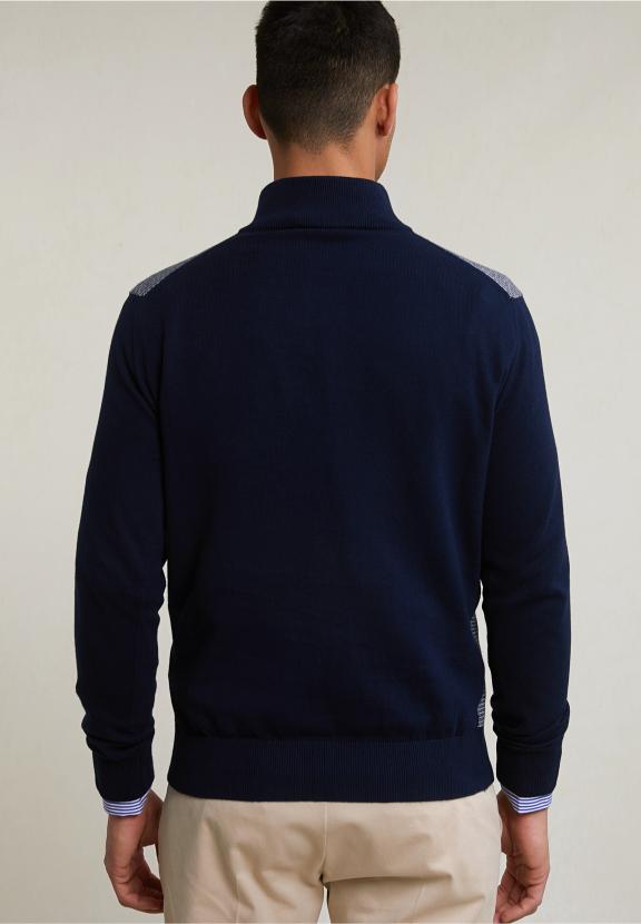 Custom Fit Cotton Mock Neck Sweater Navy - Blauw
