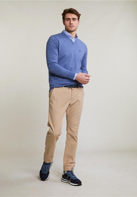 Custom Fit Checked Shirt With Chest Pocket Beige/Blue - Mix