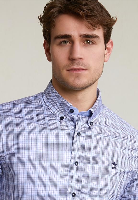 Custom Fit Checked Shirt Blue - Blauw
