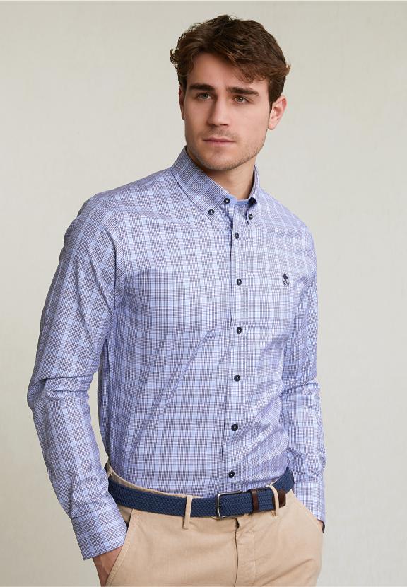 Custom Fit Checked Shirt Blue - Blauw