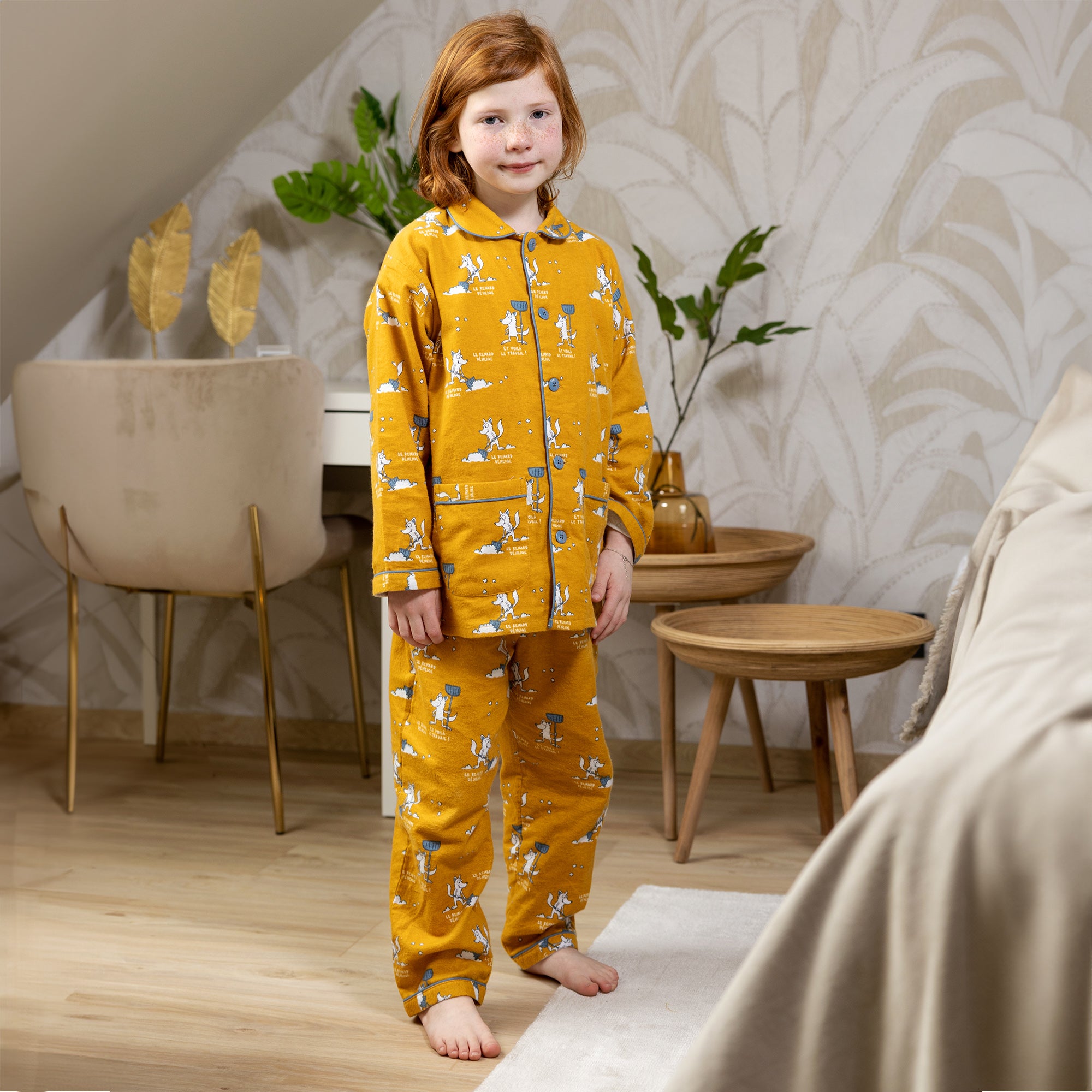 Flanellen pyjama - Jongen/Meisje - Okergeel