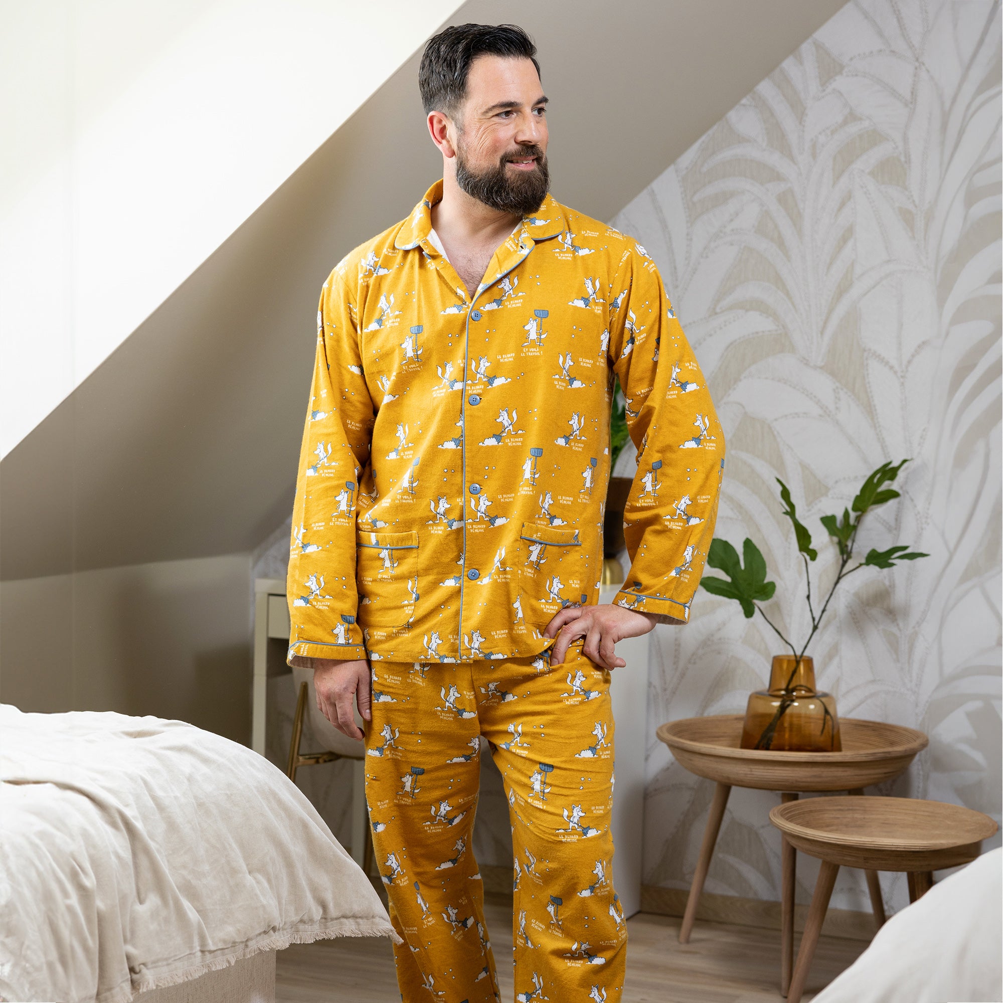 Flanellen Pyjama - Heren - Okergeel