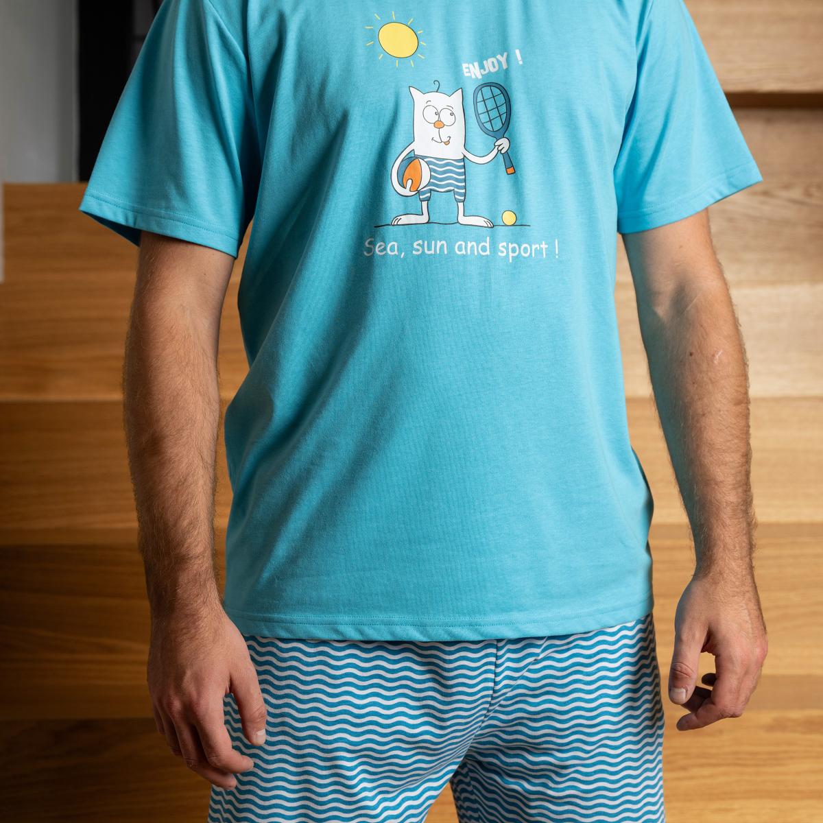 Man - Pyjamashort - Azuurblauw