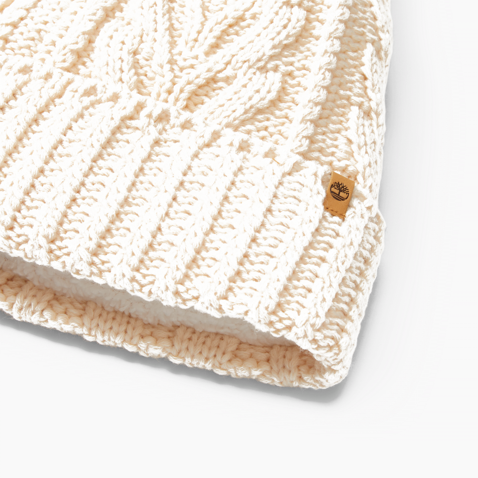 Cable Pom Beanie WHITE SMOKE