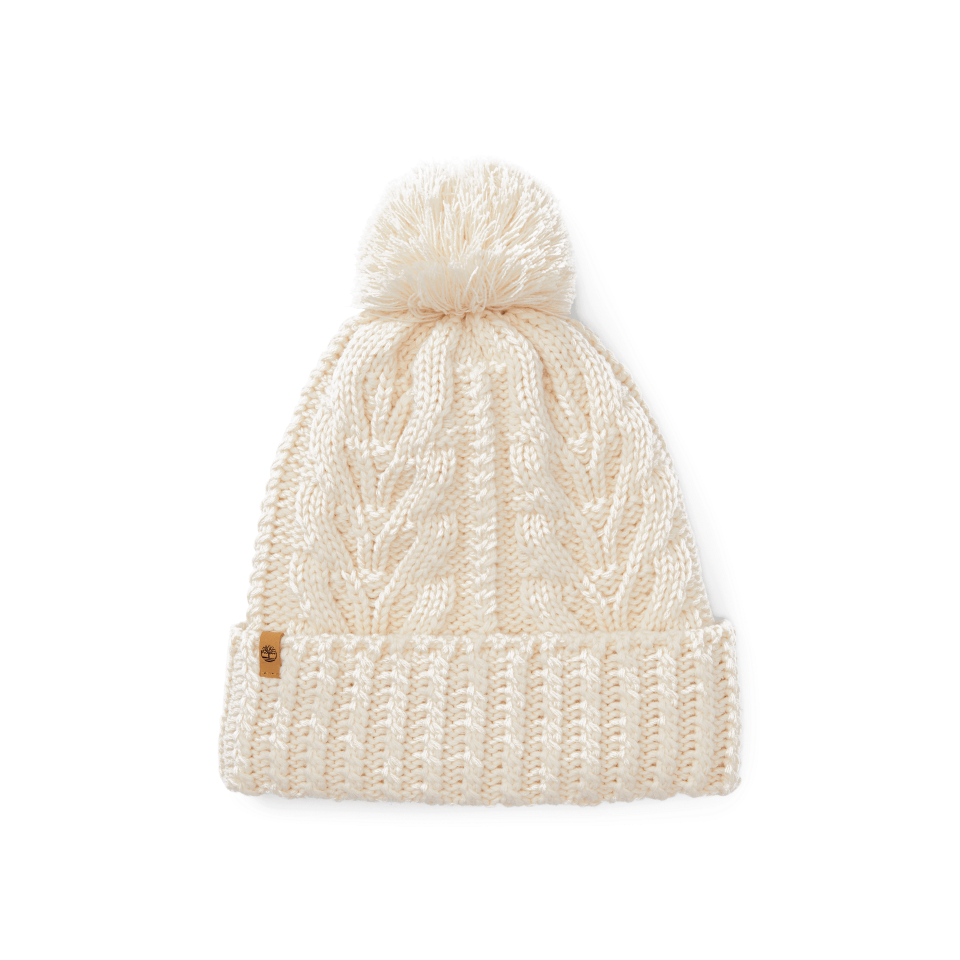 Cable Pom Beanie WHITE SMOKE