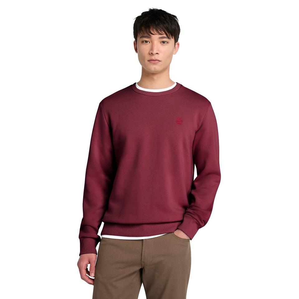 Oyster River Chest Logo Brushback Crew Neck Burgundy