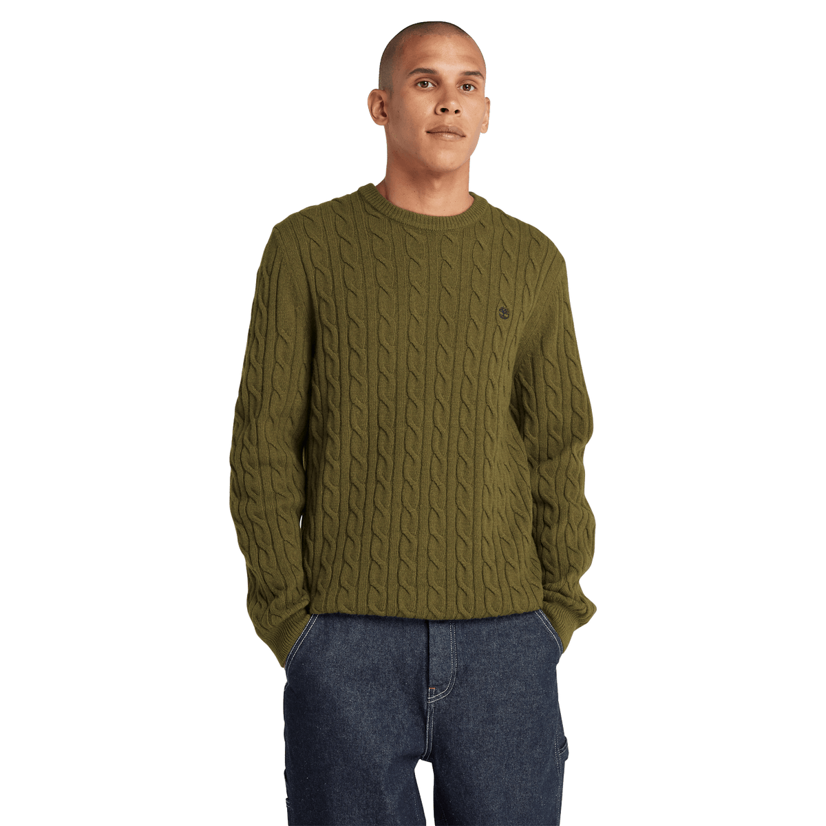 Phillips Brook Cable Crew Neck Sweater Dark Olive