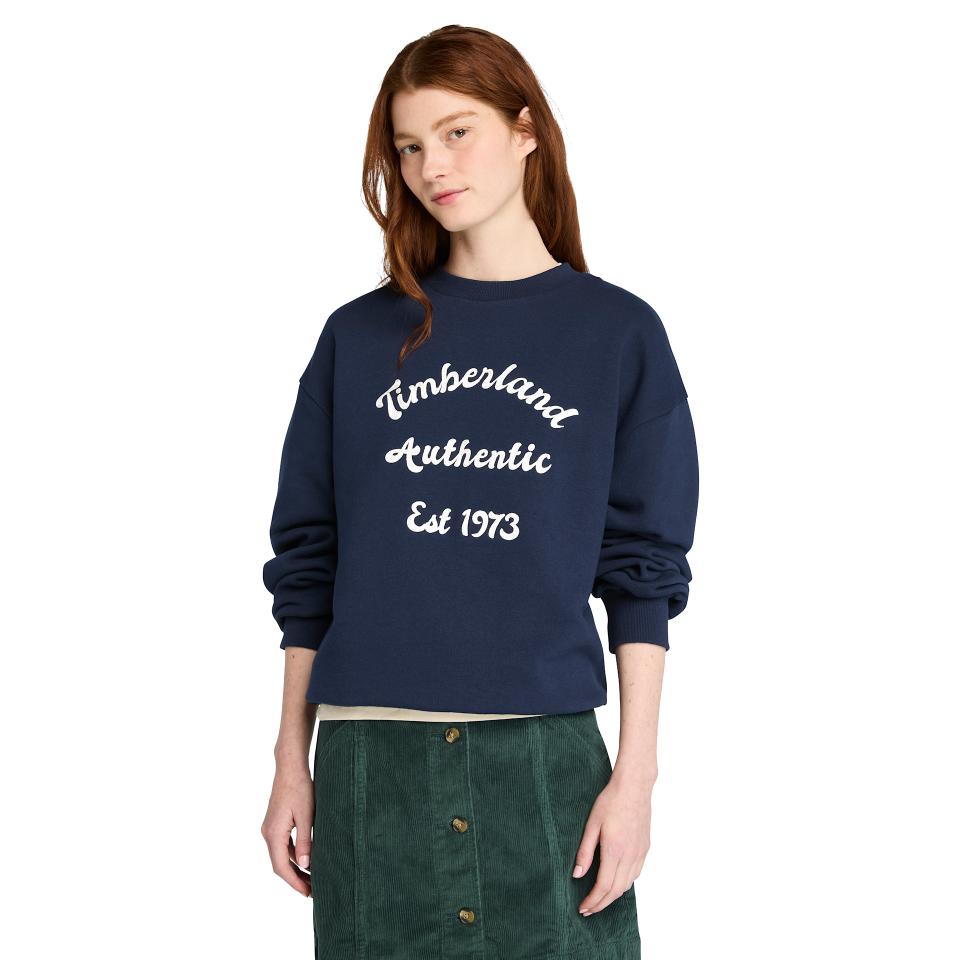 Brushed Back Chest Graphic Crew Sweatshi Dark Sapphire