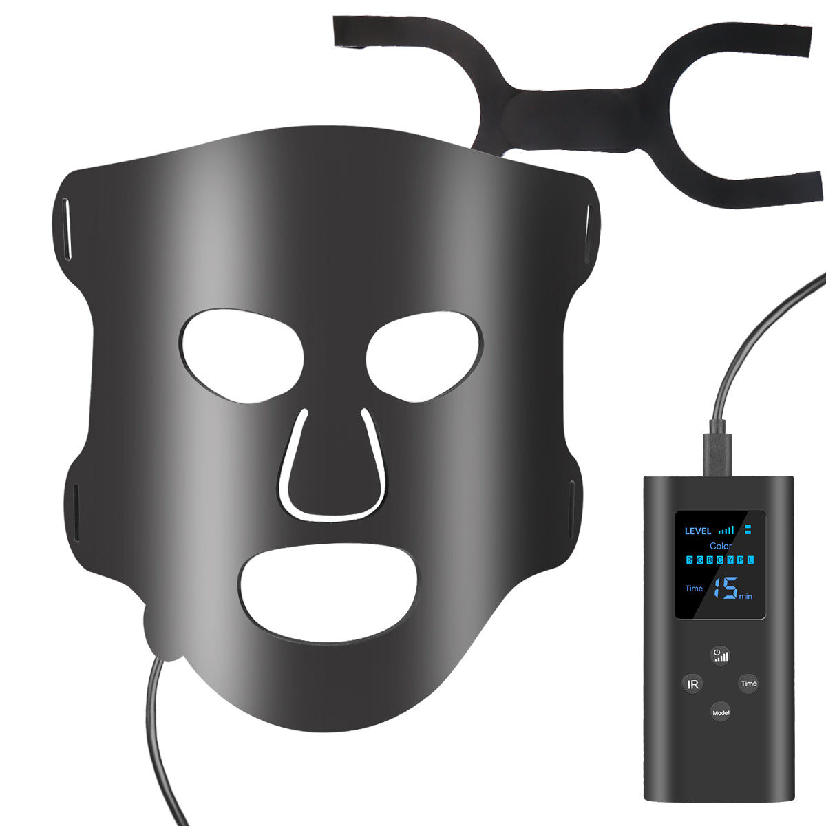 Led Gezichtsmasker Lichttherapie 7 Kleuren - Zwart