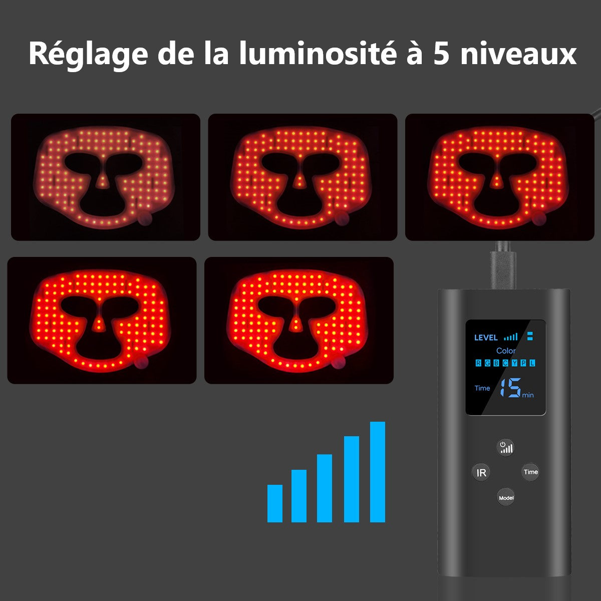 Led Gezichtsmasker Lichttherapie 7 Kleuren - Zwart