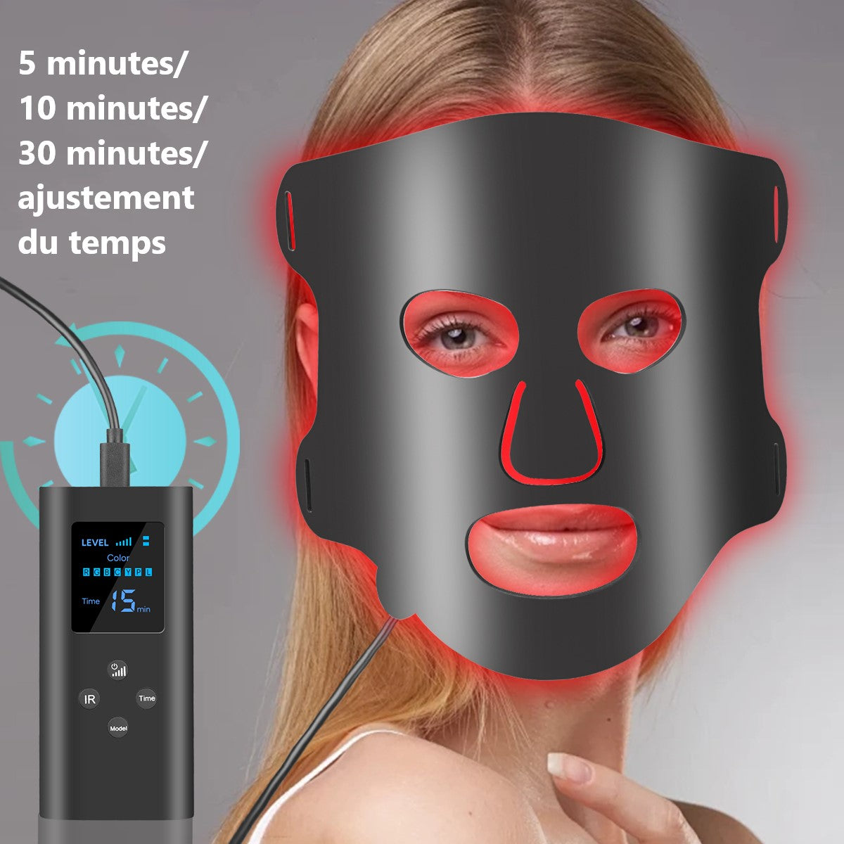 Led Gezichtsmasker Lichttherapie 7 Kleuren - Zwart