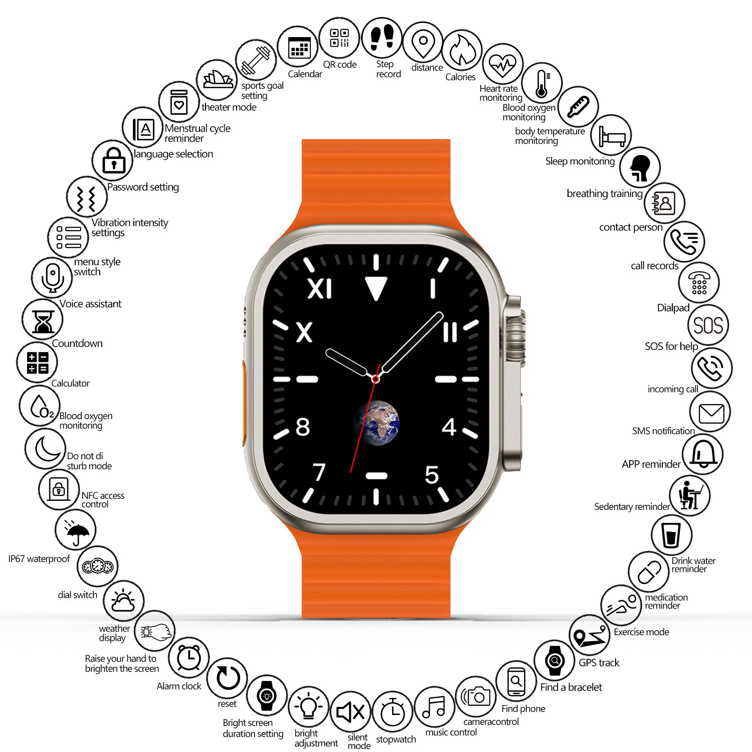 Multifunctionele Bluetooth Smartwatch - Oranje