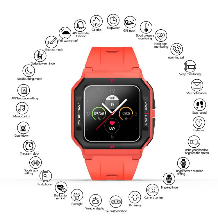 Multifunctioneel Horloge - Rood