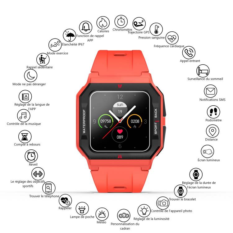 Multifunctioneel Horloge - Rood