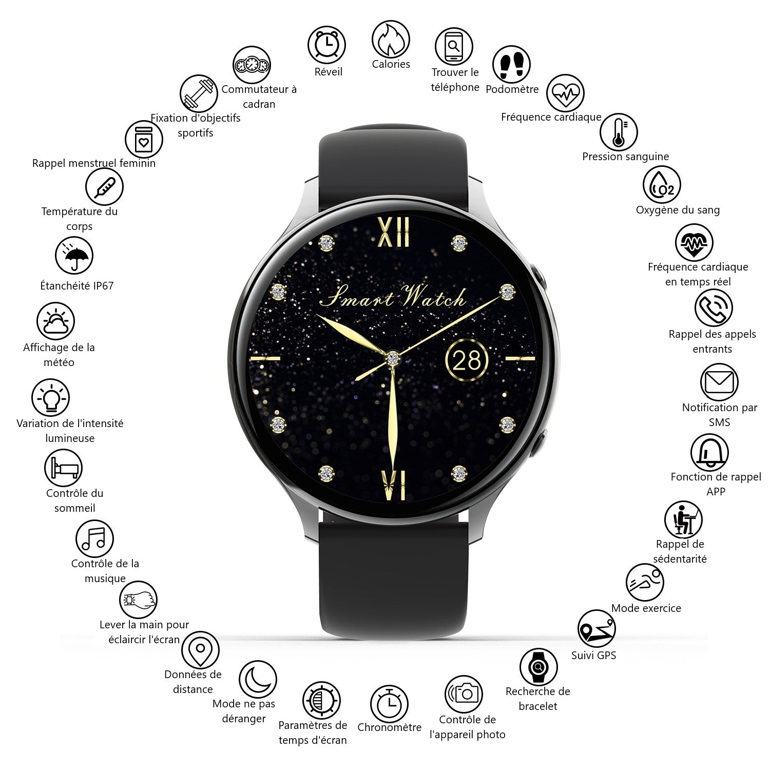 Multifunctioneel Horloge - Zwart