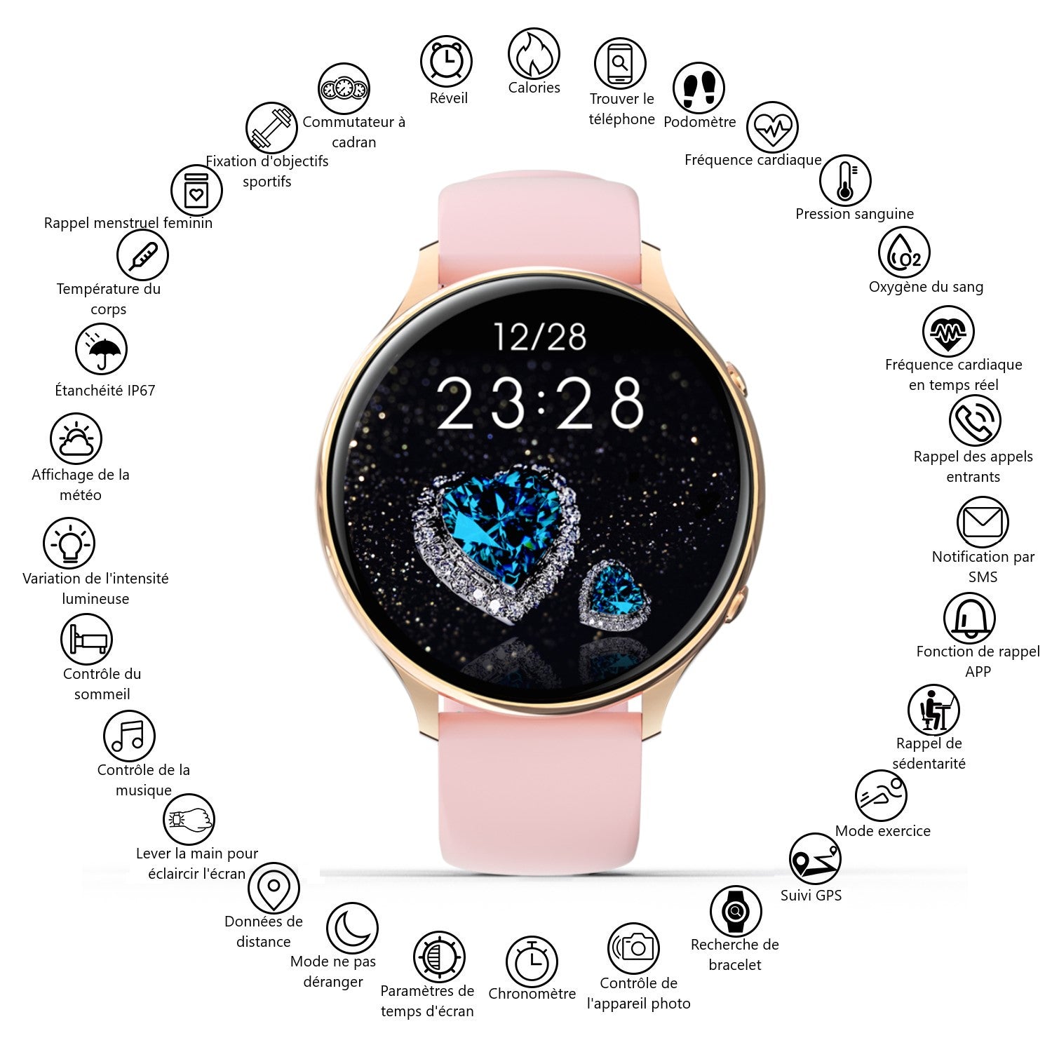 Multifunctioneel Horloge - Roos