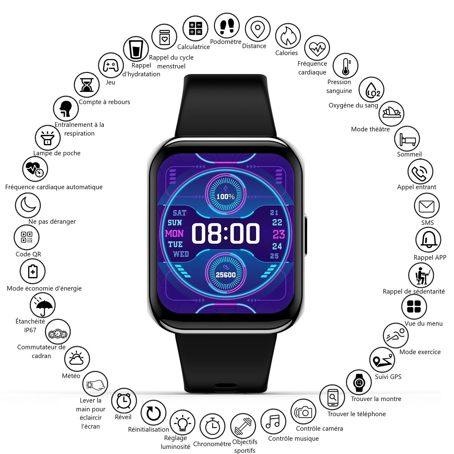 Multifunctioneel Horloge - Zwart