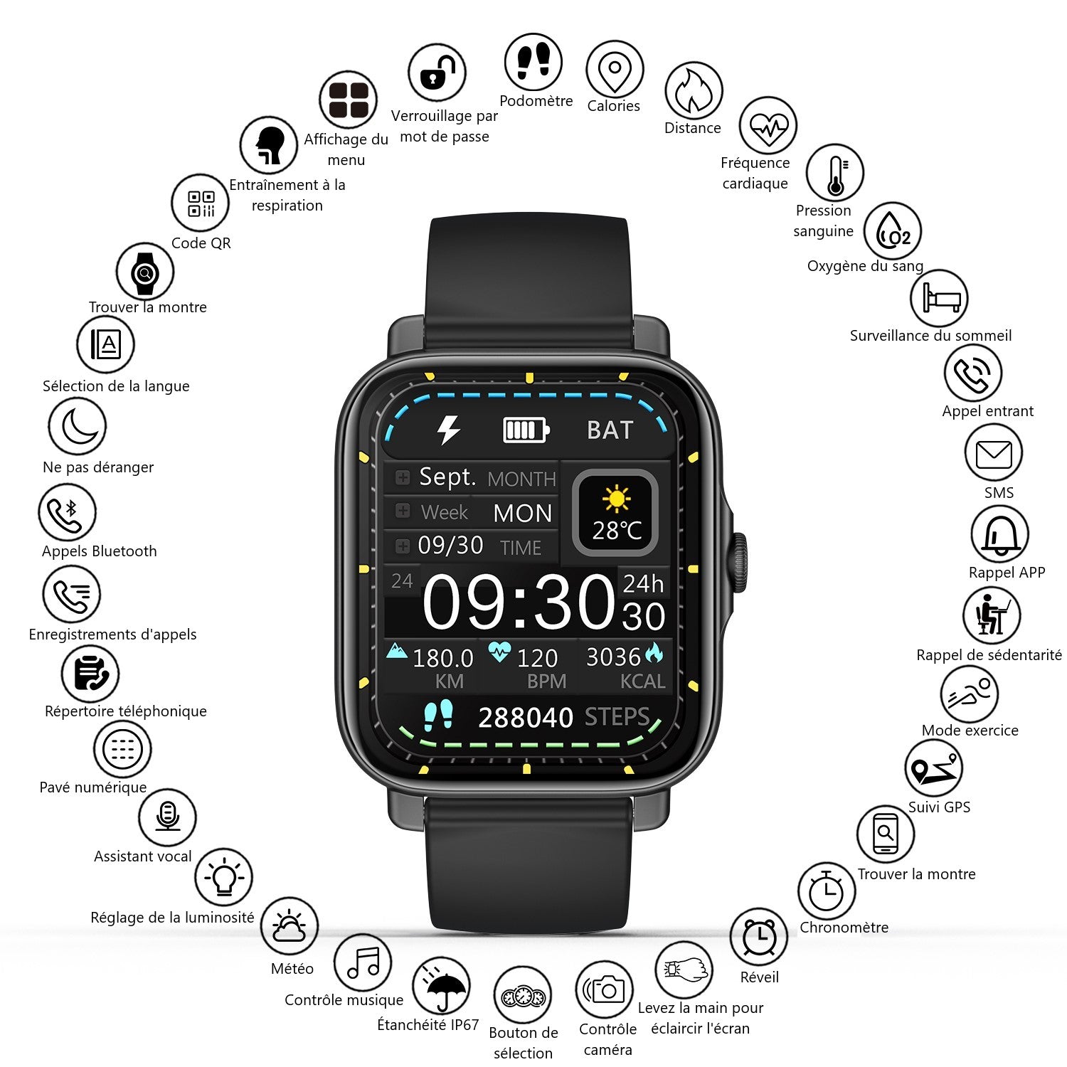 Multifunctioneel Horloge - Zwart