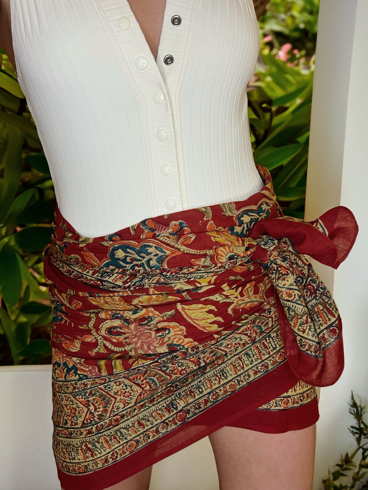 Pareo Pondichery Rood in katoenen voile