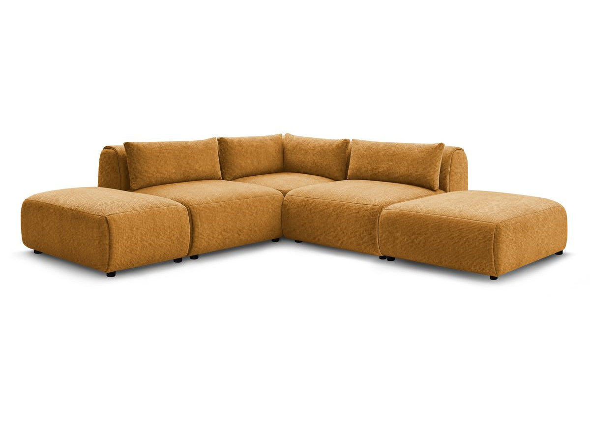 Vast modulaire hoekbank JEANNE met getextureerde stof met 2 chauffeurs, 1 hoek en 2 poefs