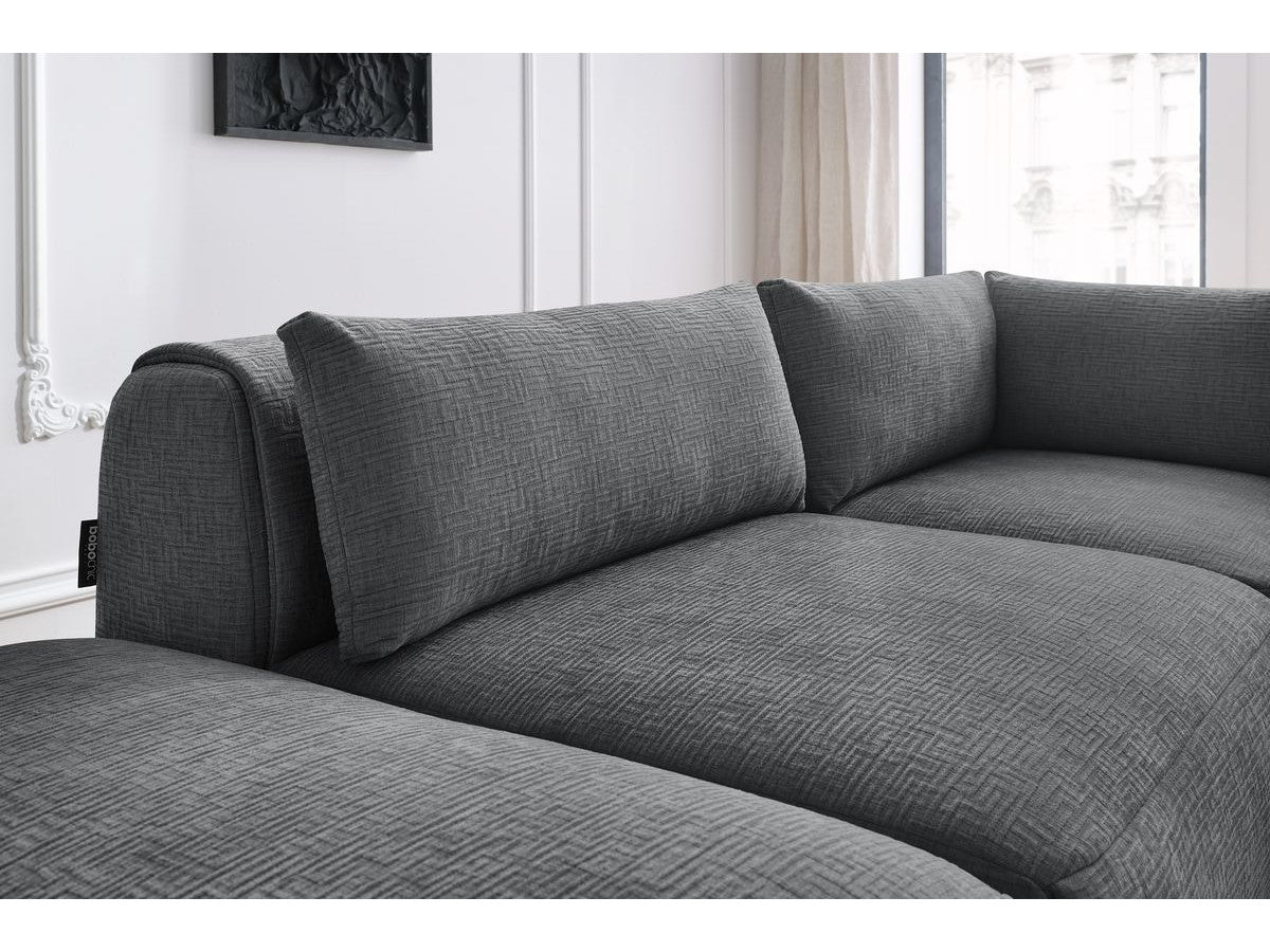 Vast modulaire hoekbank JEANNE met getextureerde stof met 2 chauffeurs, 1 hoek en 2 poefs
