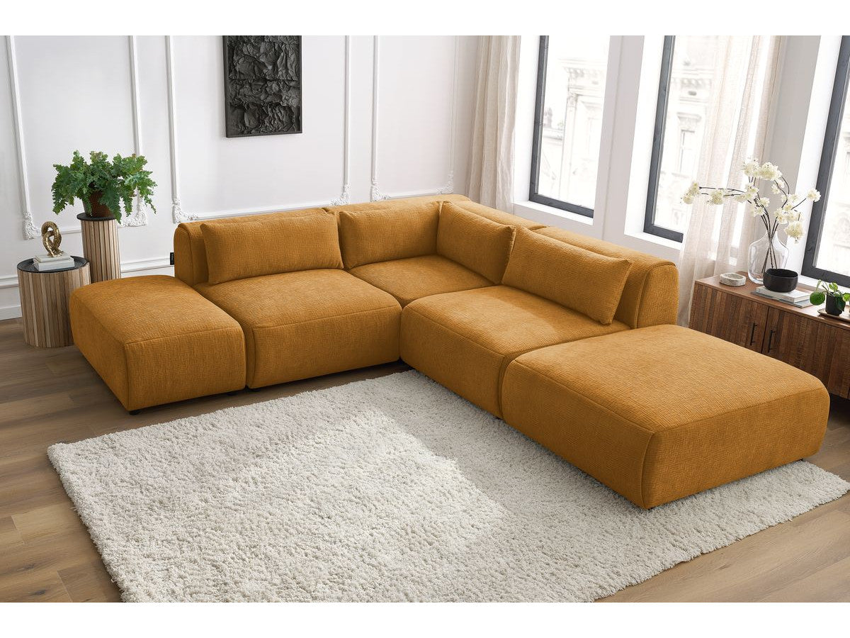 Vast modulaire hoekbank JEANNE met getextureerde stof met 2 chauffeurs, 1 hoek en 2 poefs