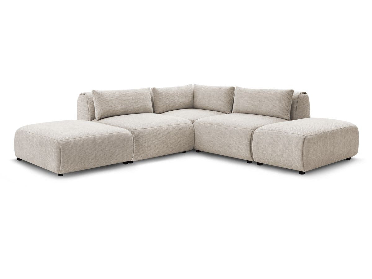 Vast modulaire hoekbank JEANNE met getextureerde stof met 2 chauffeurs, 1 hoek en 2 poefs