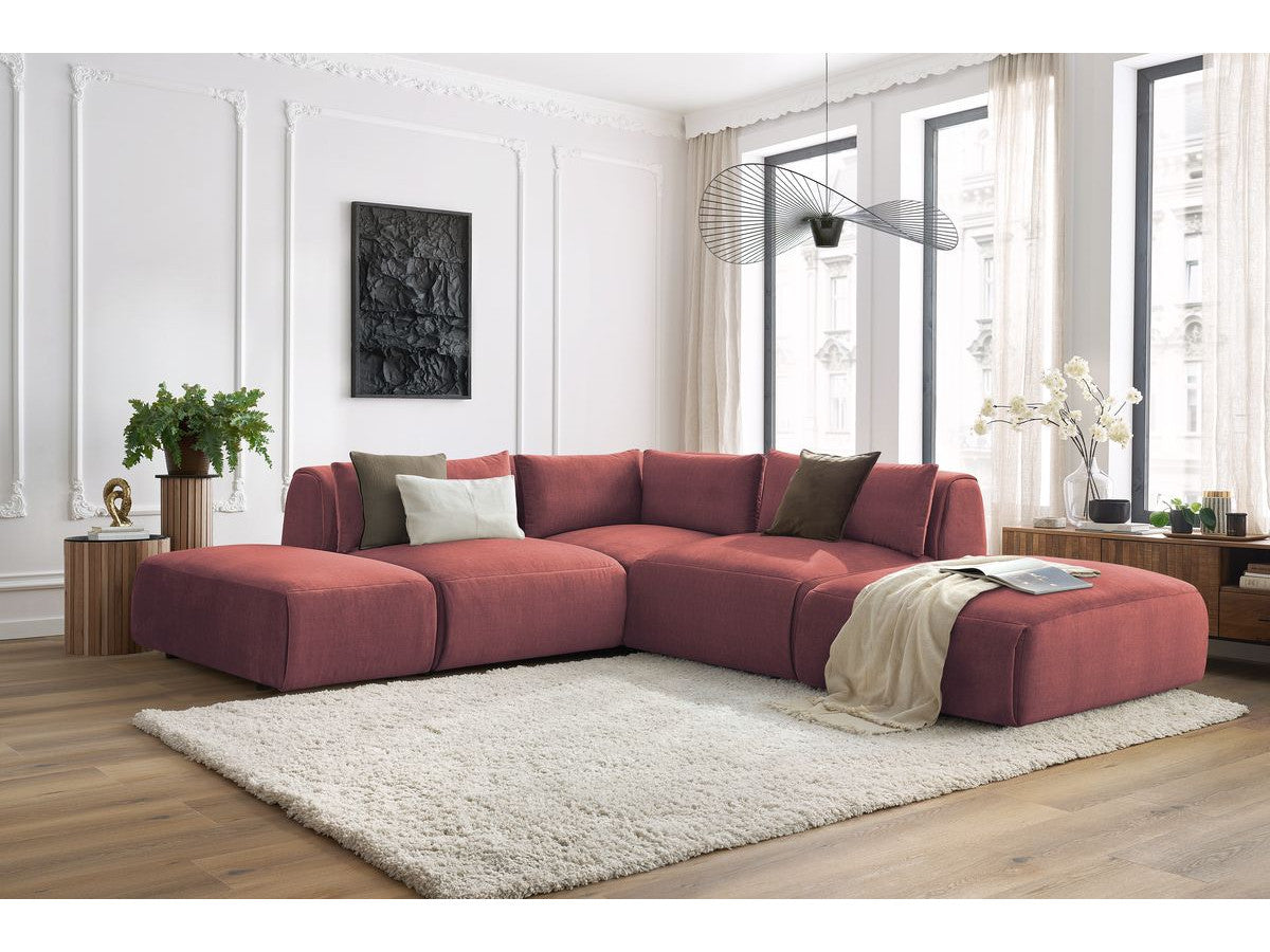 Modulaire vaste hoekbank JEANNE fluwelen stof met 2 chauffeuses, 1 hoek en 2 poefs