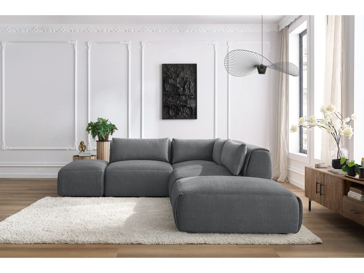 Modulaire vaste hoekbank JEANNE fluwelen stof met 2 chauffeuses, 1 hoek en 2 poefs