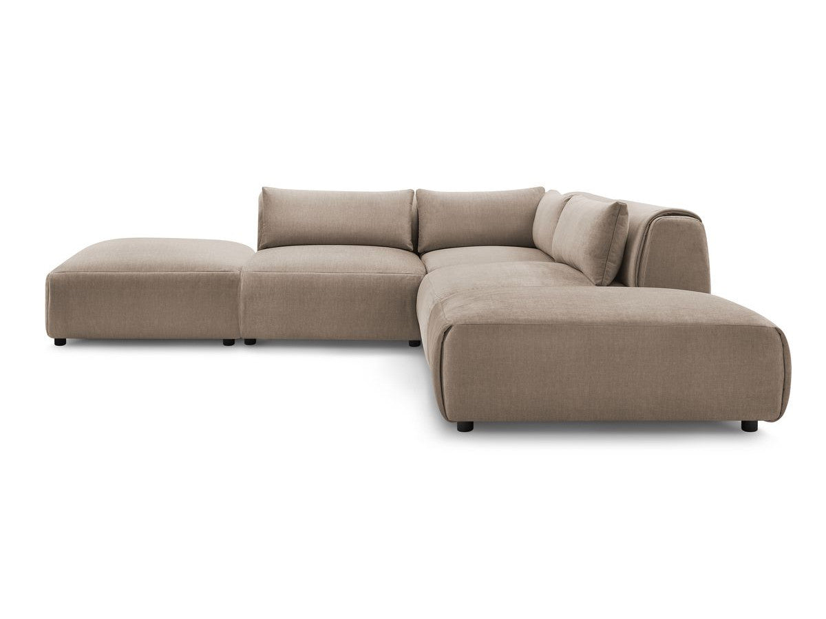 Modulaire vaste hoekbank JEANNE fluwelen stof met 2 chauffeuses, 1 hoek en 2 poefs