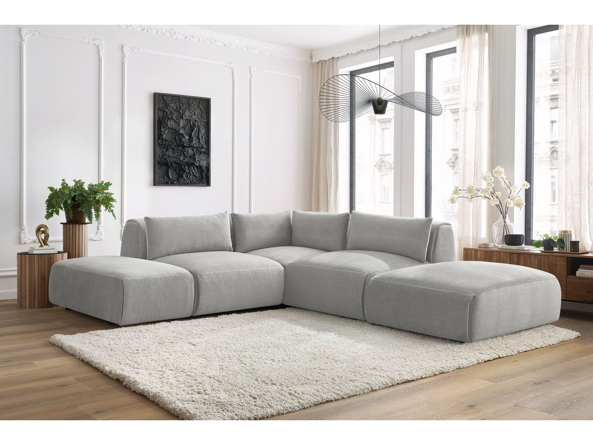 Modulaire vaste hoekbank JEANNE fluwelen stof met 2 chauffeuses, 1 hoek en 2 poefs