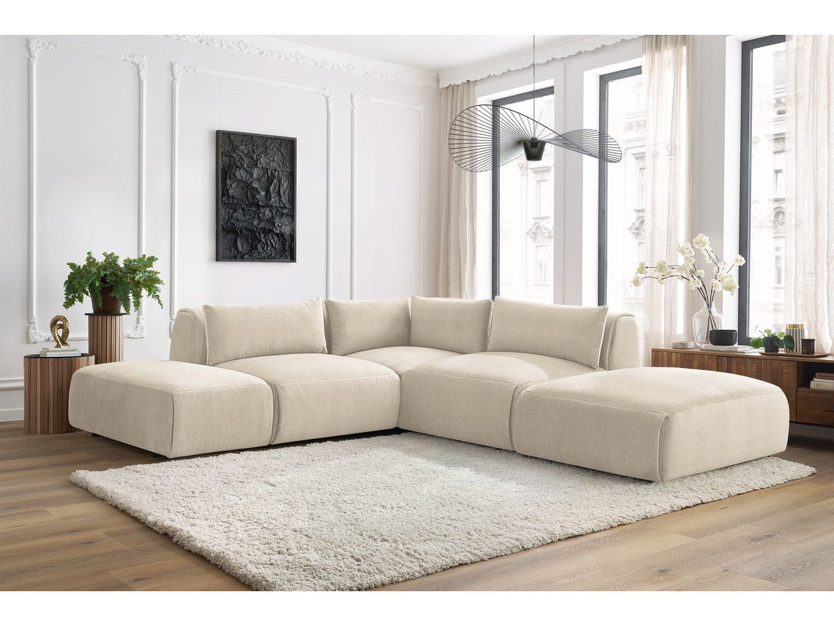 Modulaire vaste hoekbank JEANNE fluwelen stof met 2 chauffeuses, 1 hoek en 2 poefs